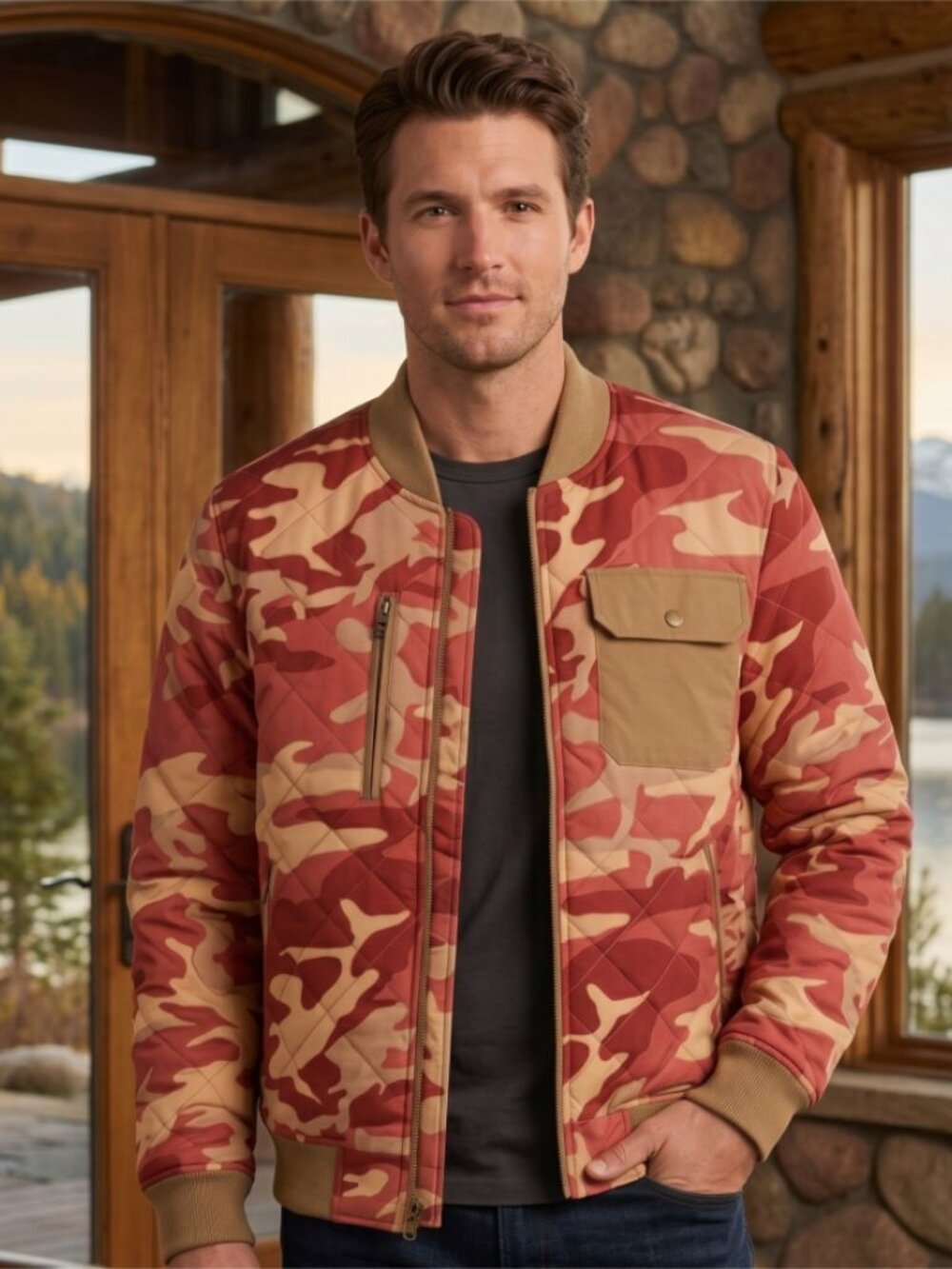 Levi's® Diamond Quilted Red Camo Bandana High Loft Insulated Jacket - Small